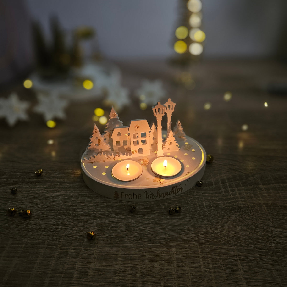 Weihnachtsdeko aus Gips – Frohe Weihnachten mit LED & Teelichtern