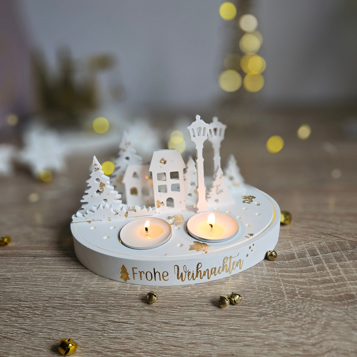 Weihnachtsdeko aus Gips – Frohe Weihnachten mit LED & Teelichtern
