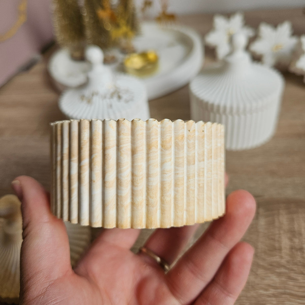 Schmuckdose aus Gips Handmade – mit Deckel – Weiß, Gold oder Marmor – Unikat