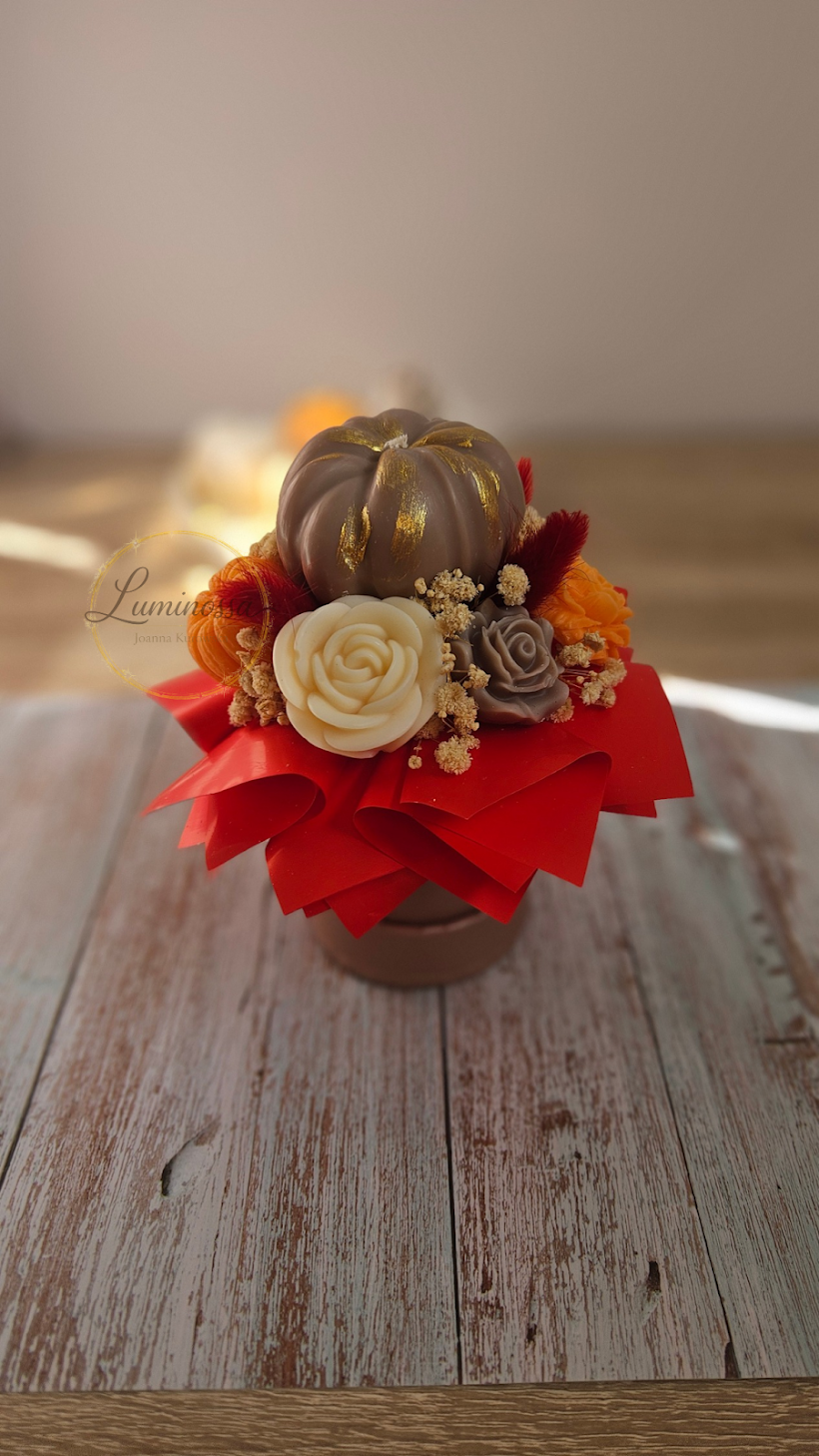 Herbst Flower Box S mit Kürbis aus Sojawachs – Draufsicht