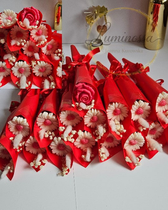 Blumen Bouquet aus Sojawachs – Gastgeschenk für Hochzeit & Taufe