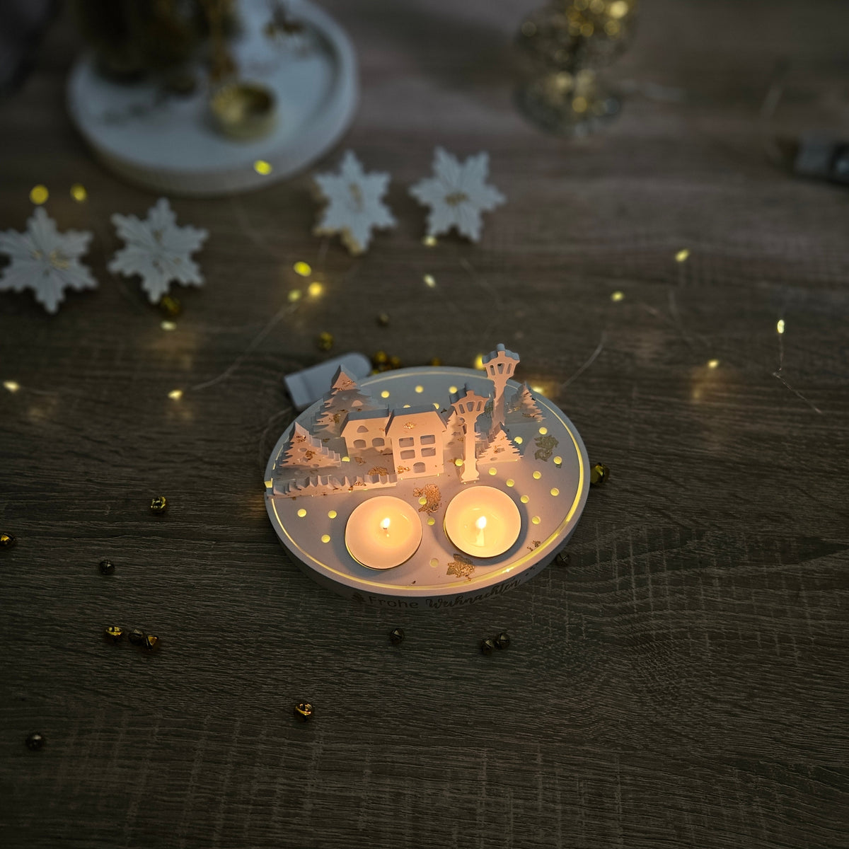 Weihnachtsdeko aus Gips – Frohe Weihnachten mit LED & Teelichtern
