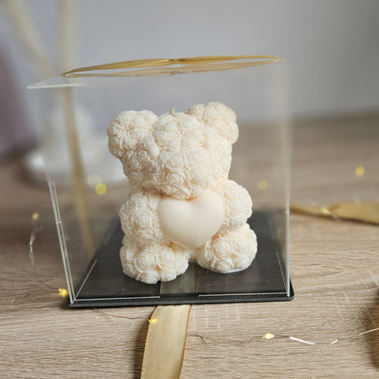 Rosenbär aus Sojawachs – Geschenk in Acrylbox