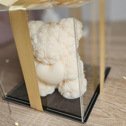 Rosenbär aus Sojawachs – Geschenk in Acrylbox