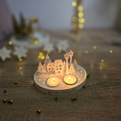 Weihnachtsdeko aus Gips – Frohe Weihnachten mit LED & Teelichtern