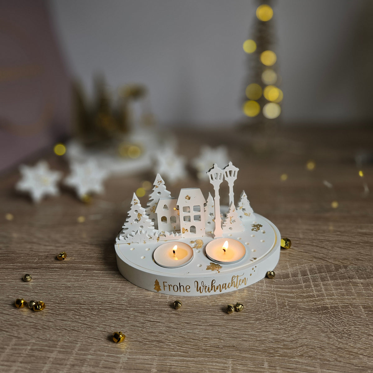 Weihnachtsdeko aus Gips – Frohe Weihnachten mit LED & Teelichtern