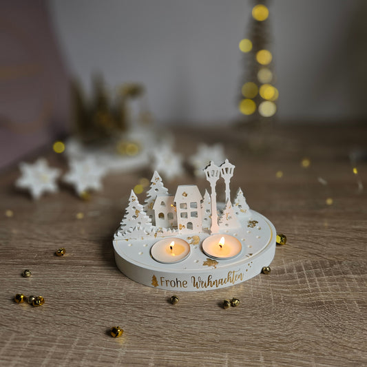 Weihnachtsdeko aus Gips – Frohe Weihnachten mit LED & Teelichtern